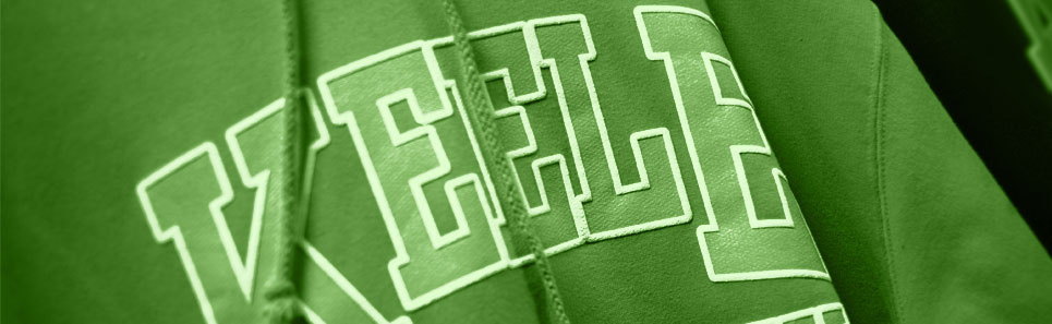 Close up of green Keele hoodie