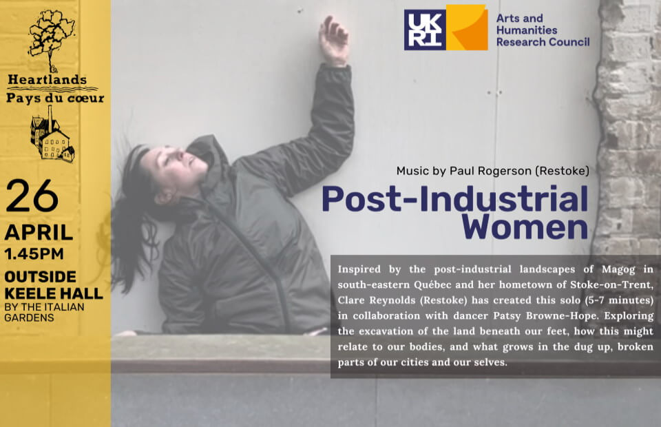 A person lying against a white wall wearing jacket, hair in pony tail. With promo words about event