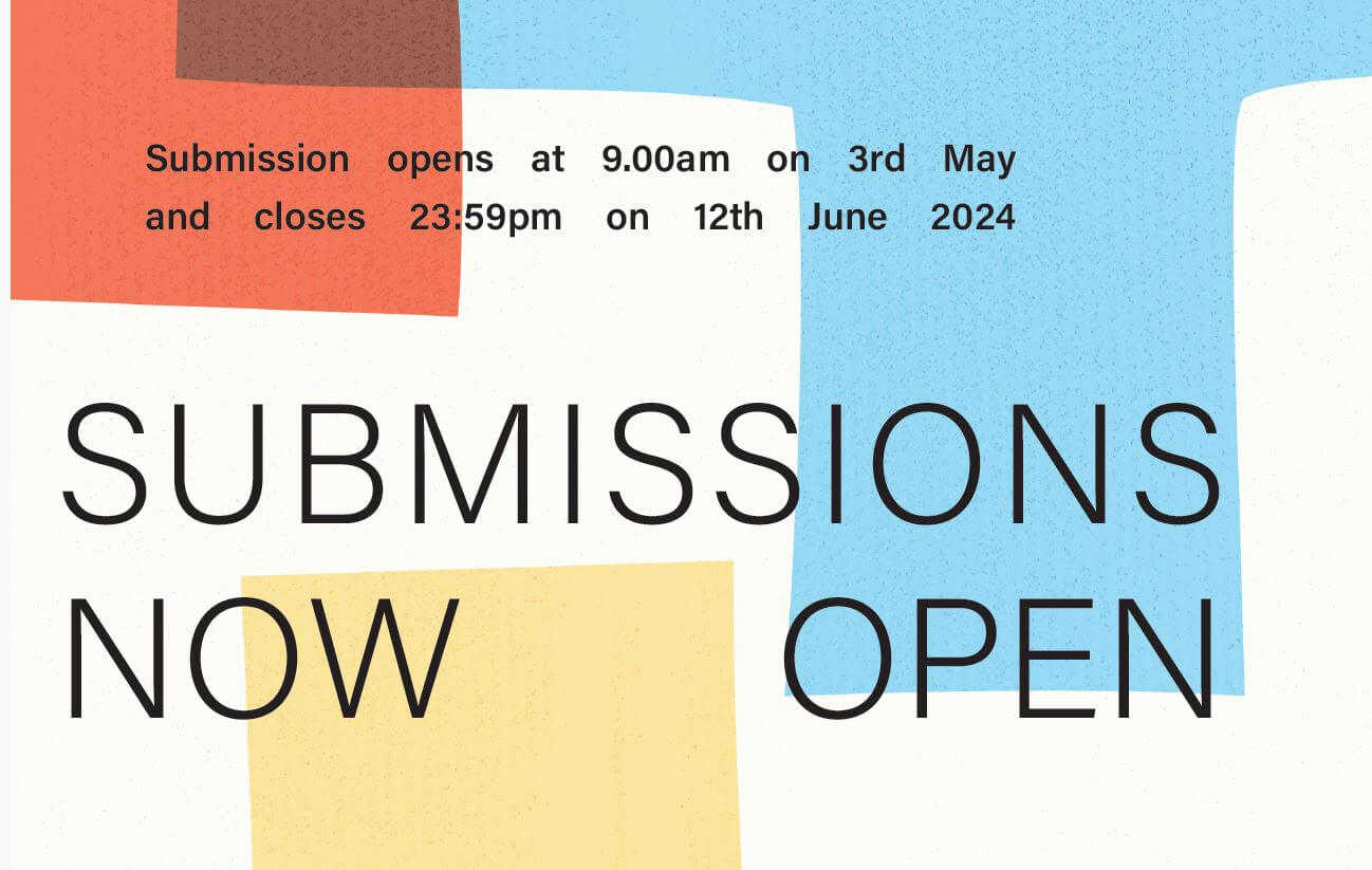 orange blue yellow tones with the words Submissions Now Open over the top