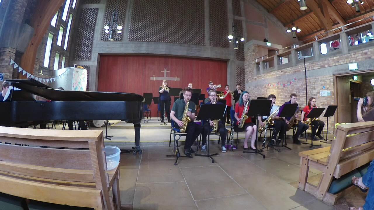 image of jazz band playing instruments in Chapel