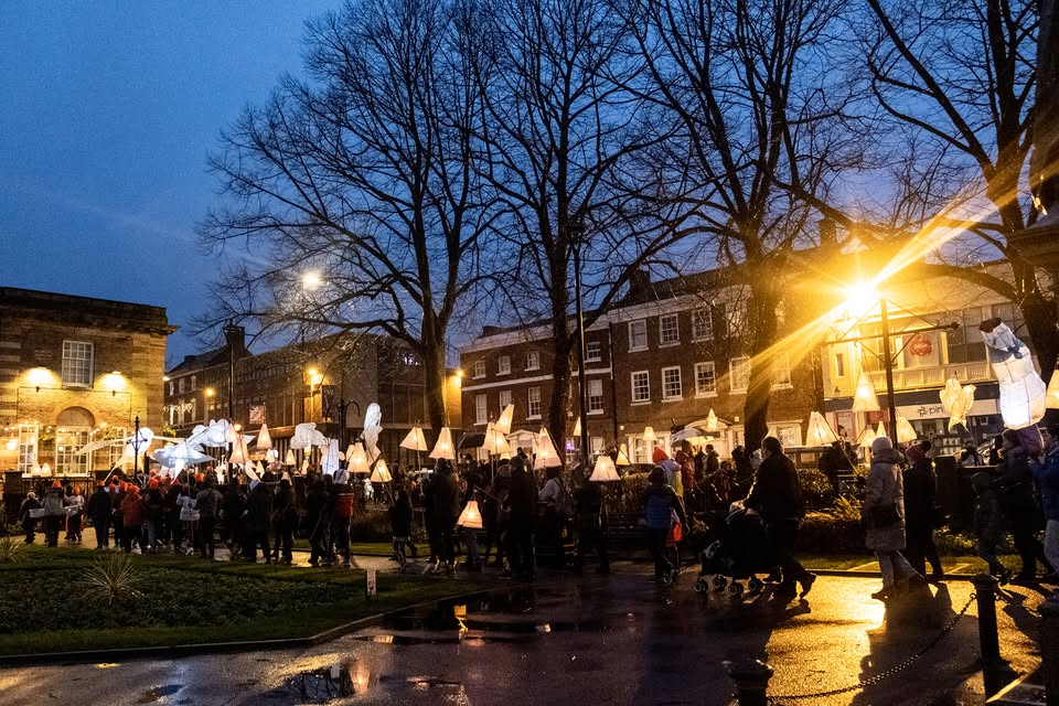 lantern procession at night time