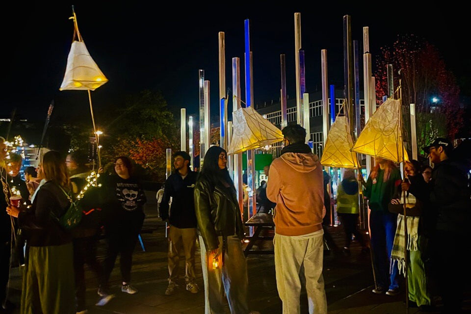 lantern procession at night time