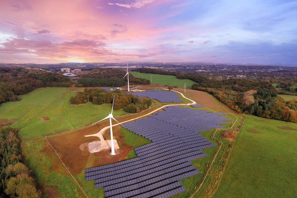 Aerial view of solar panel fields