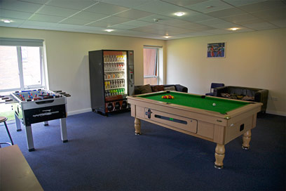 The Barnes building social space, with pool table