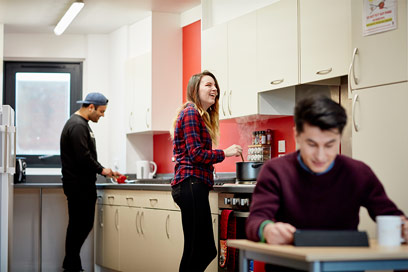 Students in a kitchen in Barnes Y block