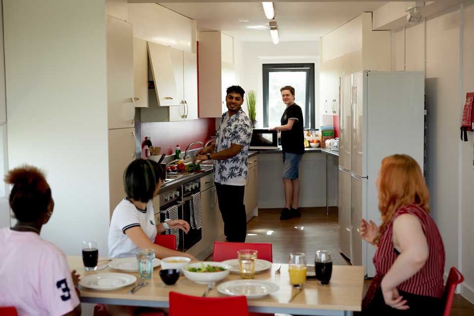 Kitchen facilities are shared between 6-8 people