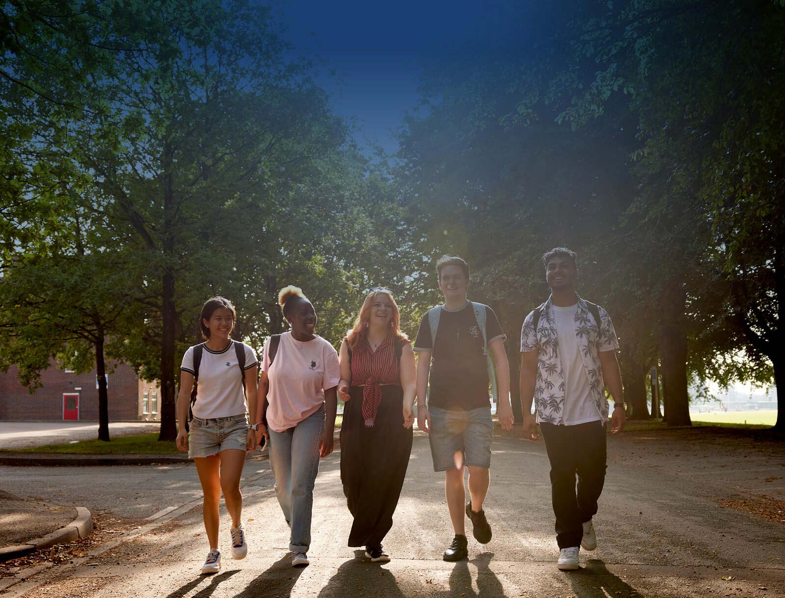Students walking across campus
