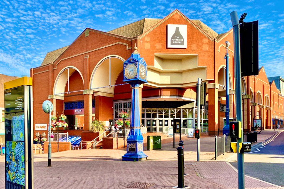 Exterior view of The Potteries Centre in Hanley
