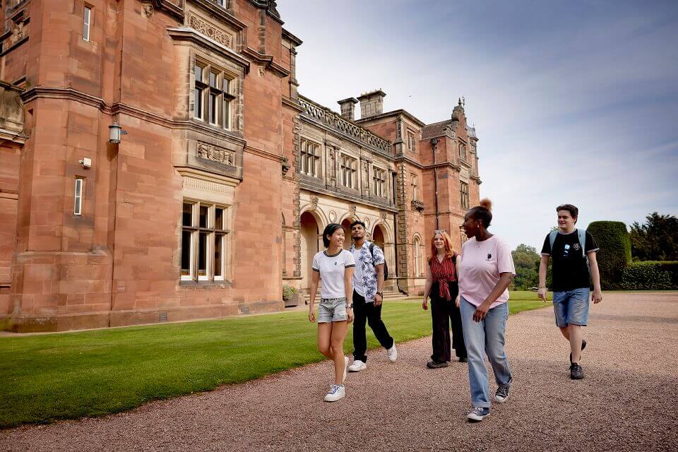 Students walking outside Keele Hall