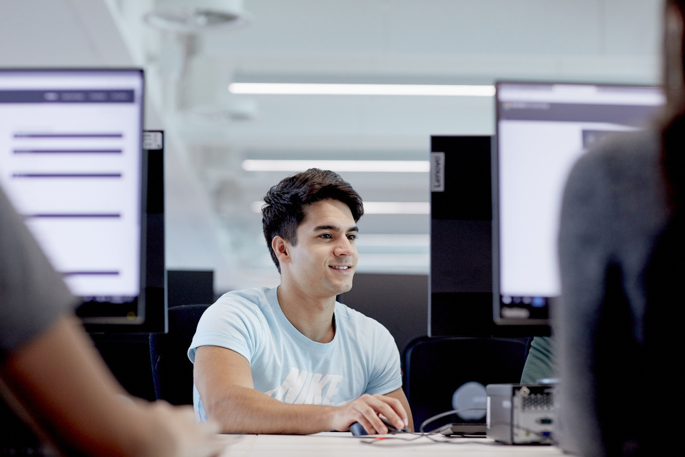 Student sitting at computer