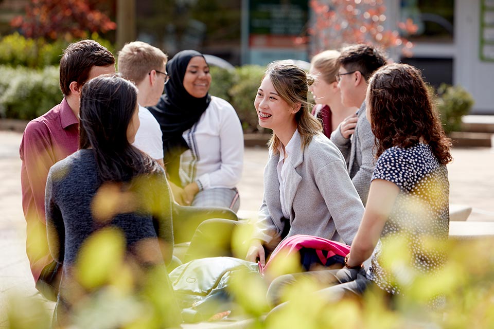 Students sitting together on Union Square