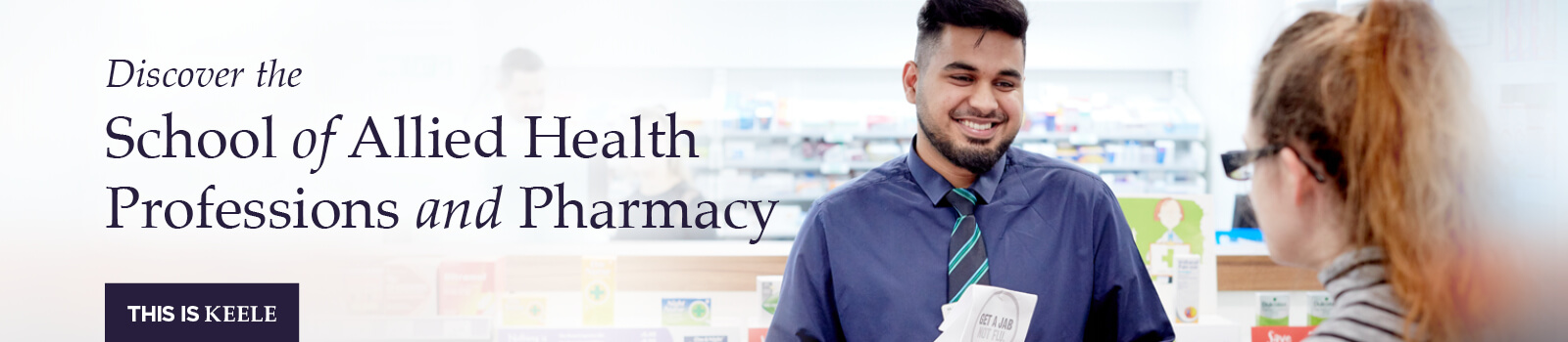 Student pharmacist at a counter