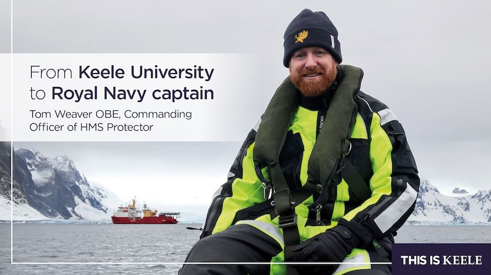 Keele Alumi Tom Weaver sat on a ship in the Antarctic Peninsula