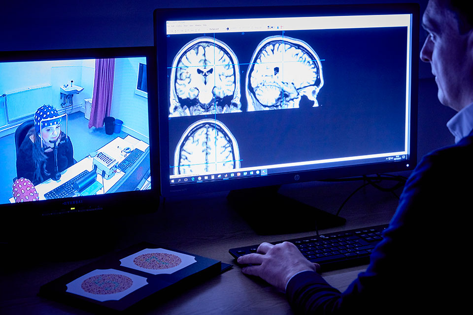Psychology student at Keele having EEG conducted