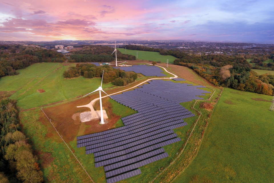 Aerial view of the Low Carbon Energy Generation Park at Keele University