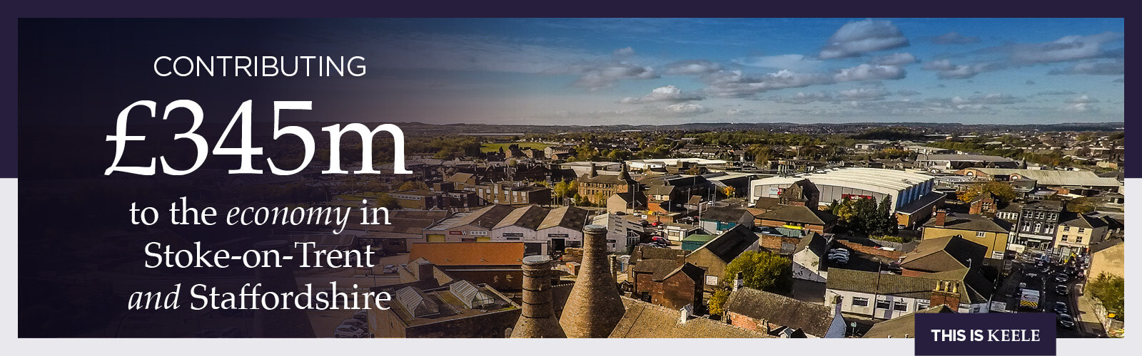Aerial photo of Stoke-on-Trent, with accompanying text: Contributing £345m to the economy in Stoke-on-Trent and Staffordshire