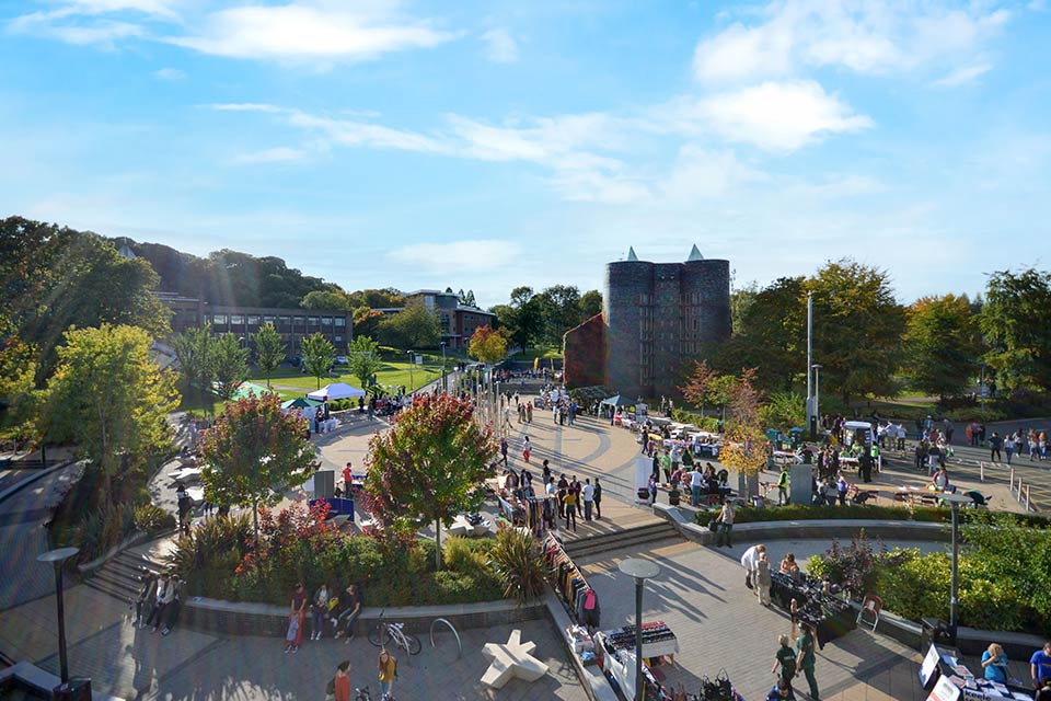 High-up shot of Union Square at Keele University