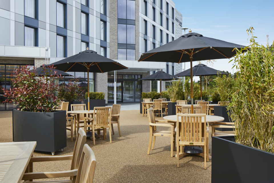 Al fresco seating located outside Keele's Courtyard by Marriott hotel