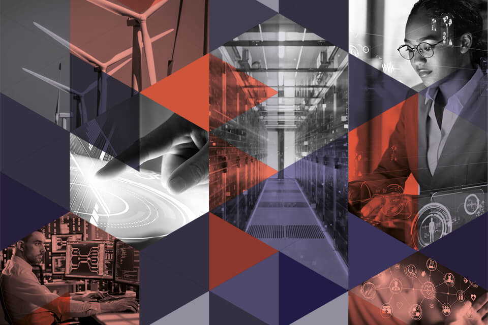 A graphic showing various digital and technology-themed images