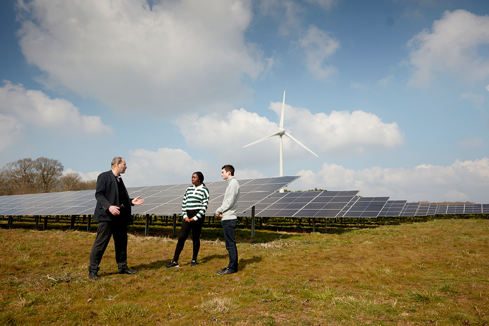 Solar panels and a wind turbine