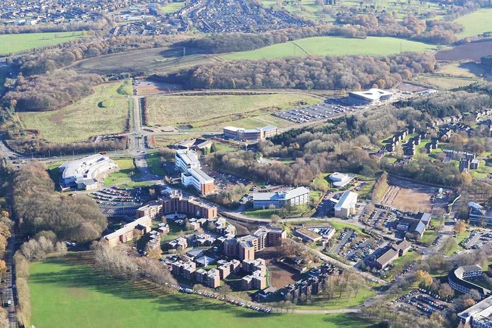 Aerial photo of Keele University Science and Innovation Park buildings