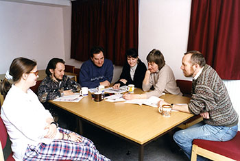 Early days - Left Peter Ham, 1st CAEP director (1992-1996) with Hilary Hurd who was to play that role from 1996 to 2007, and other members of his research group in 1993.