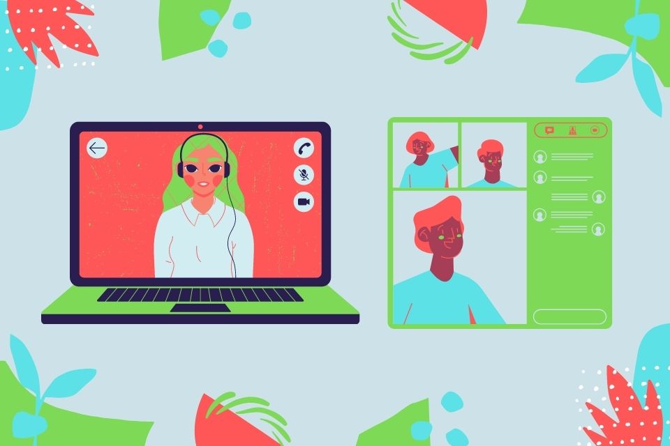 Illustration of people talking via video call