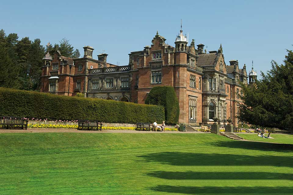 Keele Hall surrounded by garden and trees