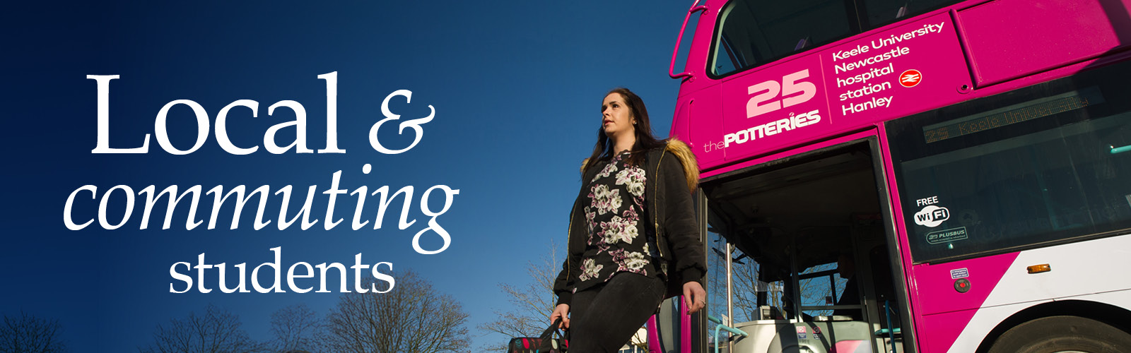 Student getting off a bus on Keele campus