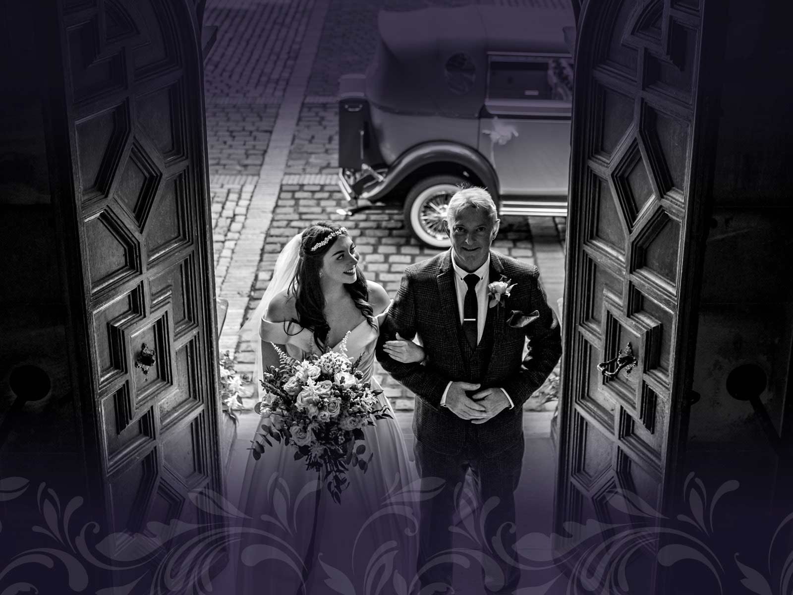Bride and her Father at the bottom of Keele Hall