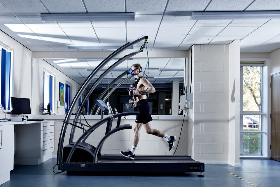 A patient using a piece of rehabilitation equipment at Keele University