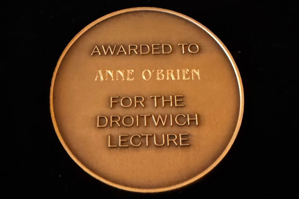 Dr Anne O’Brien receives prestigious Droitwich Lecture Award