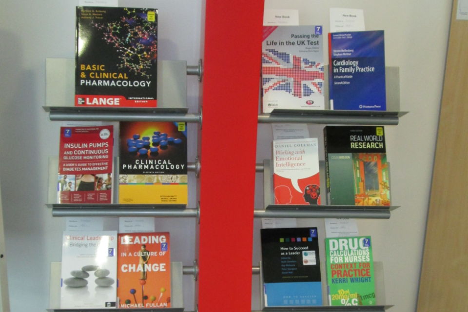 new books on display in the library