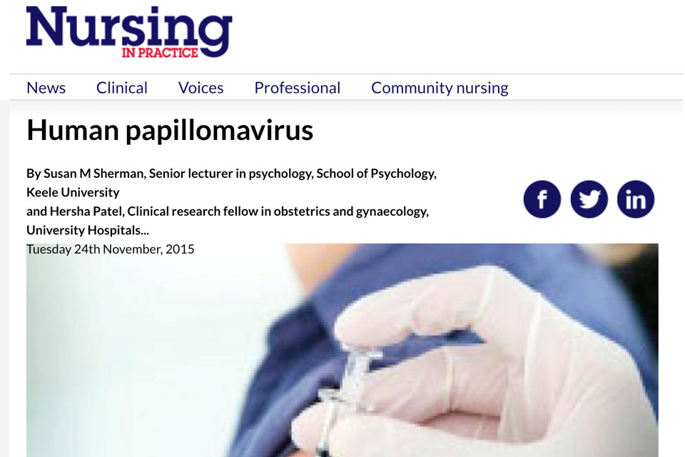 Commissioned to write a piece about HPV for Nursing in Practice