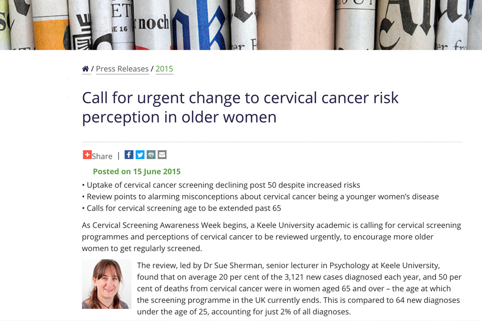 Press releases about the importance of Sue's research