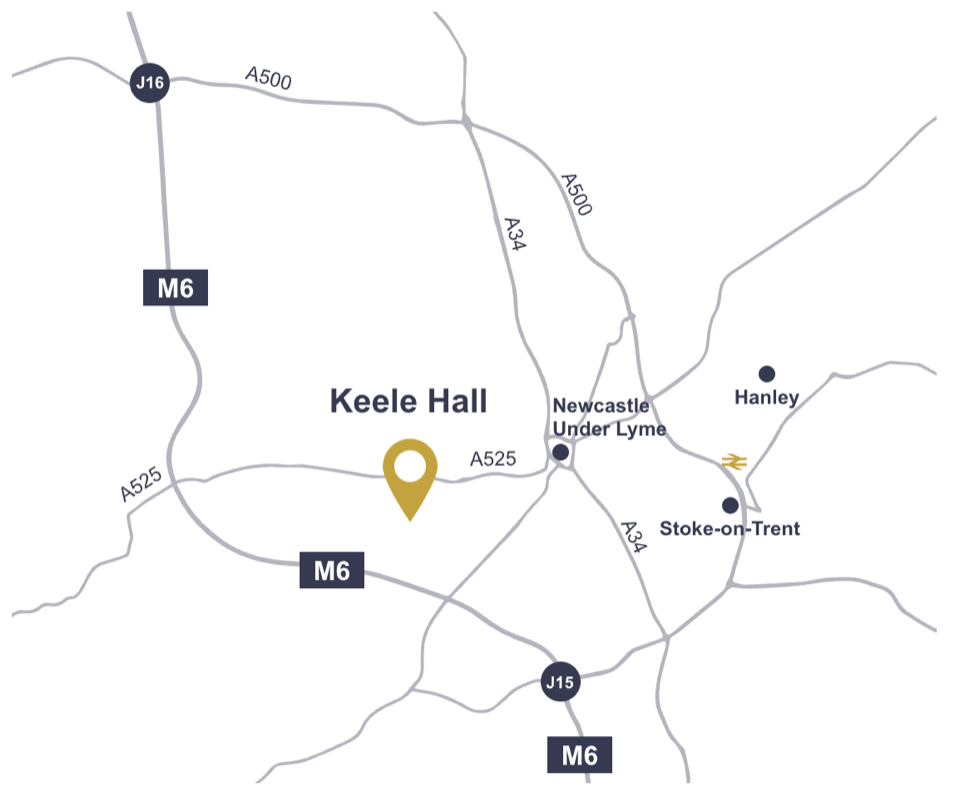 Map showing position of Keele Hall