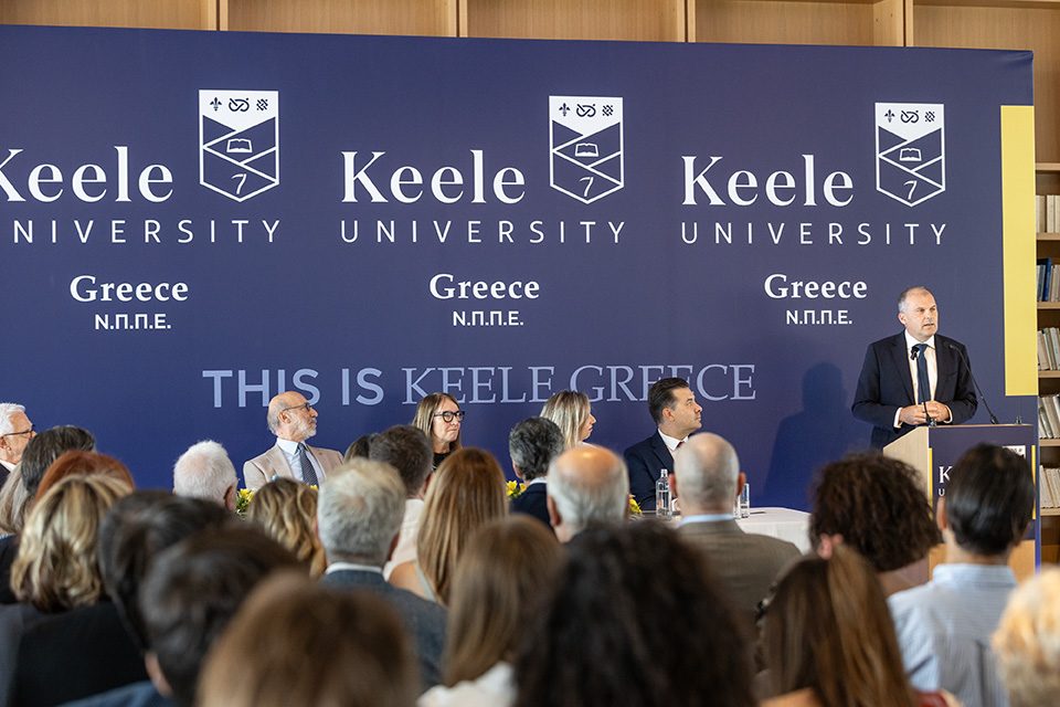 Professor Kevin Shakesheff talks at the launch of Keele University, Greece
