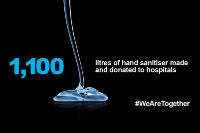 1,100 litres of hand sanitiser made and donated to hospitals