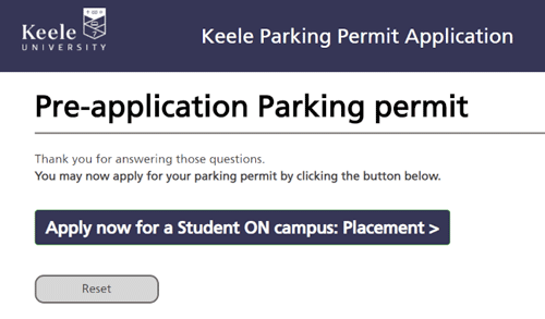 Pre-application screen - parking