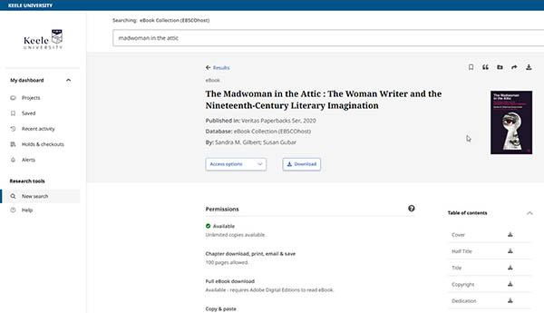 Screenshot of EBSCOhost ebooks