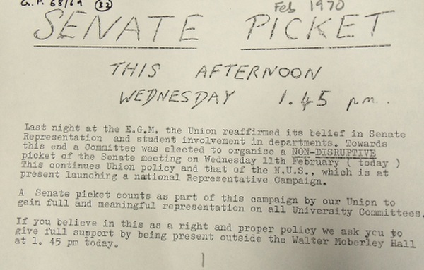 Keele SU Memo re. Senate picket 1970