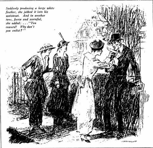 Illustration from ‘The White Feather: A Sketch of English Recruiting’, Collier’s Weekly, 10th October 1914 [Courtesy of John Shapcott]