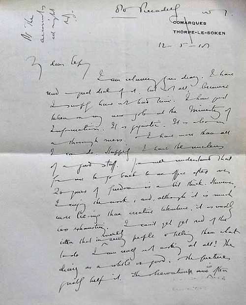 Letter, Arnold Bennett to Septimus Bennett, 12th May, 1918 [Ruth Bennett Gift]