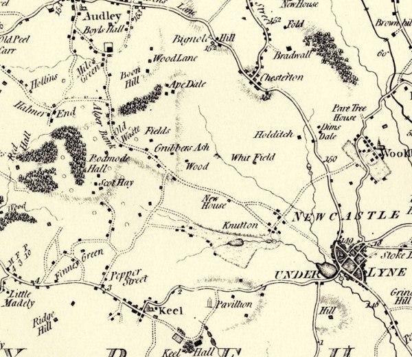 Map of Apedale from A Map of the County of Stafford by William Yates, 1775