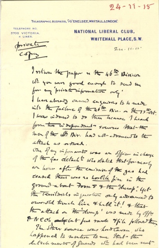 Sir Douglas Haig’s response to Wedgwood, 24th Nov. 1915 [JCW3] 