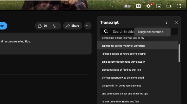 Transcript setting 1