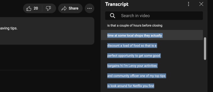 Transcript setting 1