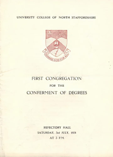 1954 Graduation Programme Front Page