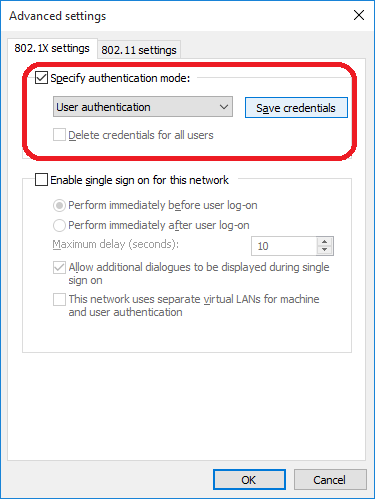 Change the settings for Authentication Mode