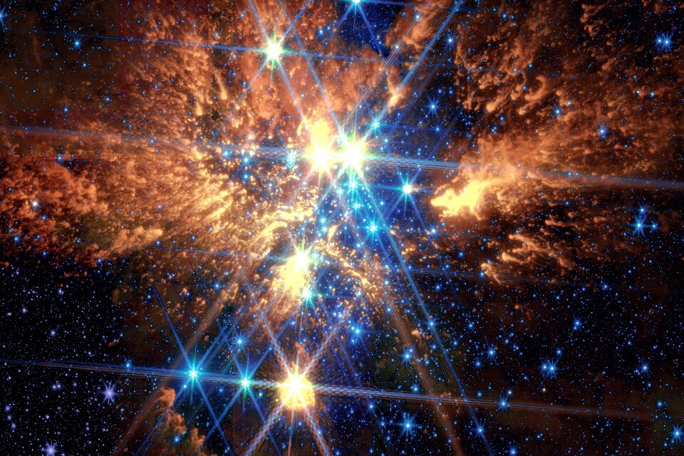 Researchers reveal photograph of cosmic “firework display” in nearby star cluster